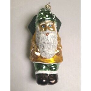 Vintage Slavic Treasures Gnome Blown Glass Christmas Ornament " Emerald"